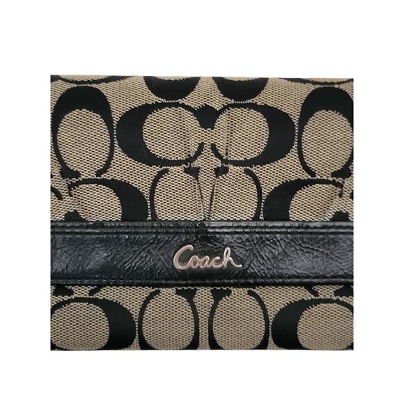 Coach‎ Signature Canvas & Leather Pleated Trifold Card Wallet Snap Clutch Brown - Picture 7 of 7